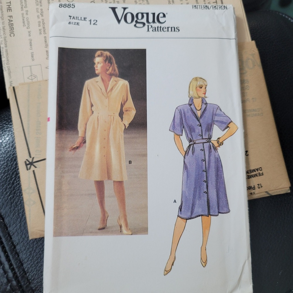 Vintage Vogue 8885 Sewing Pattern Misses Dress Notch Collar Size 12 Uncut